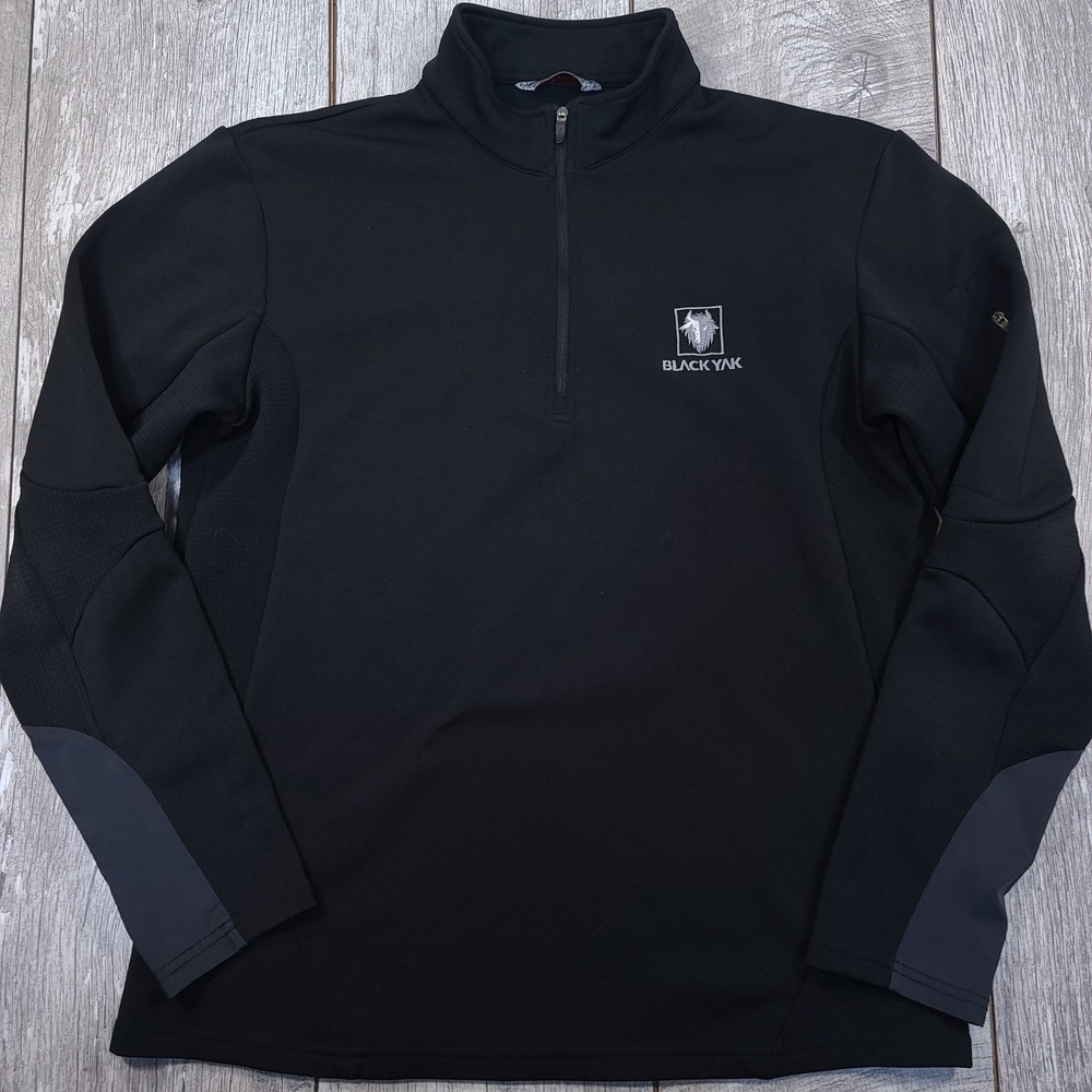 Black Yak 1/4 Zip Technical Men Size Small Black Outdoor Pullover Logo